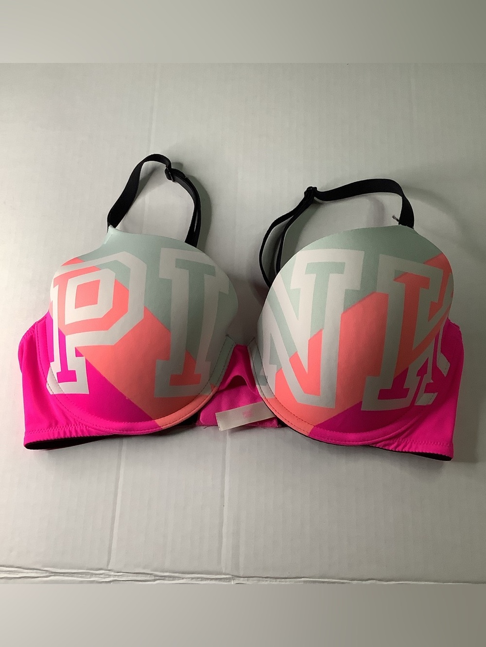 Victoria's Secret Pink, Coral & Mint Logo T-Shirt Bra 34D